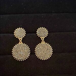 Gold and Silver Double-Circle Drop Earrings